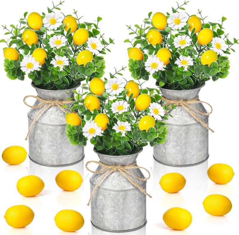 3 Sets Artificial Potted Lemon Decor Fake Fruit Lemon Flowers