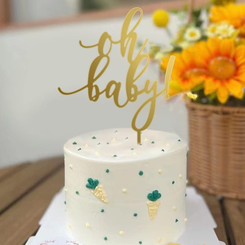 Gold Acrylic Oh Baby Cake Topper - for Baby Shower, Baptism, Gender Reveal & gallery