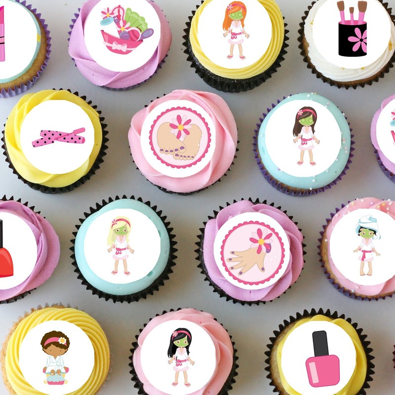 Pamper Party Makeup Pre-cut Mini Edible Icing Cupcake or Cookie Toppers