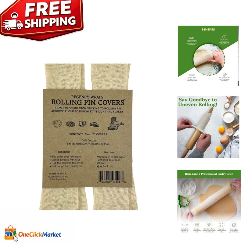 Baking Must-Have: 2-Pack 15” Cotton Rolling Pin Covers for Ideal Consistency