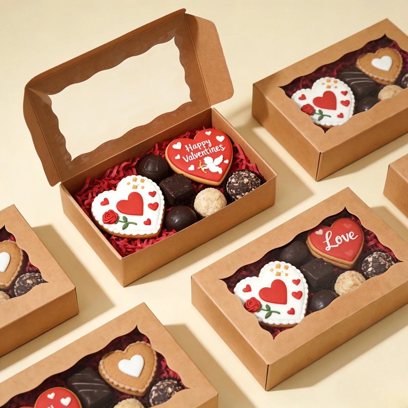Cookie Boxes Bakery Window Treat Dessert Box Brown 7x4 3/8x1 1/2 In 50 PCS gallery