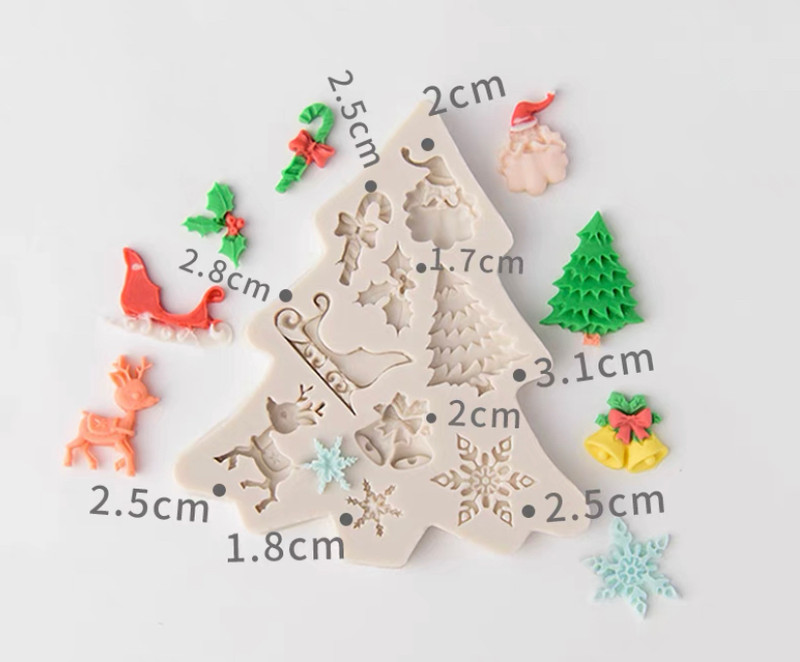 Christmas Elements Silicone Mould tree candy cane sleigh snow bell santa holly l gallery