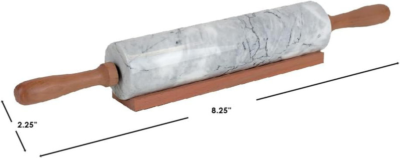 White Marble Stone Rolling Pin with Easy Grip Wood Handles and Wooden Cradle Dis gallery