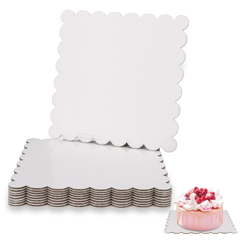 10 PCS 6 Inch White Square Cake Boards Scalloped Edge Corrugated Base Baking