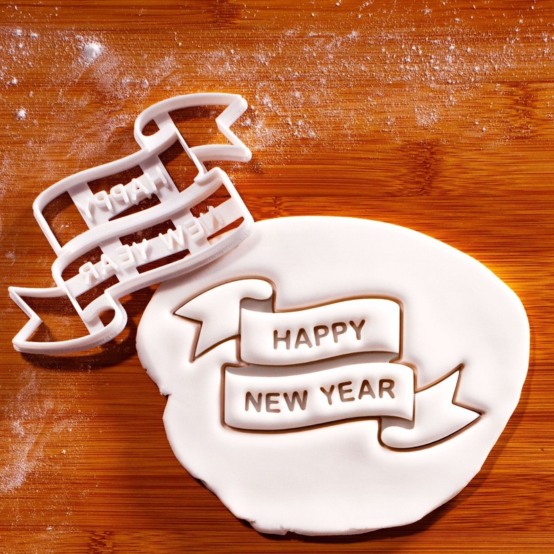 Happy New Year Cookie Cutter – Festive Holiday Baking NYE Party Treats Countdown
