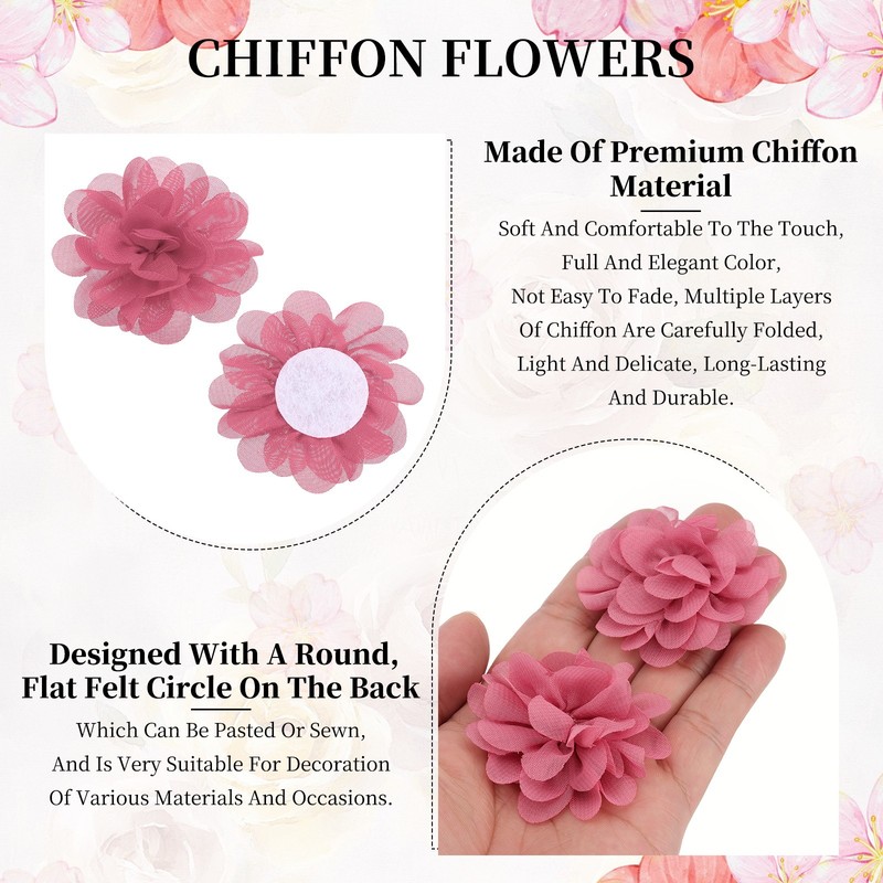 12Pcs 2" Chiffon Flowers Sewing Fabric Flower Appliques for Crafts Pink gallery