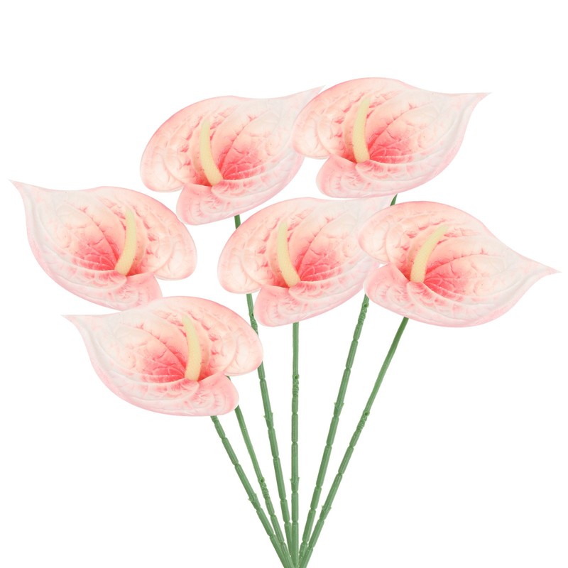 6Pcs 13″ Artificial Anthurium Lily Flowers Floral Bouquet Decor, Orange White
