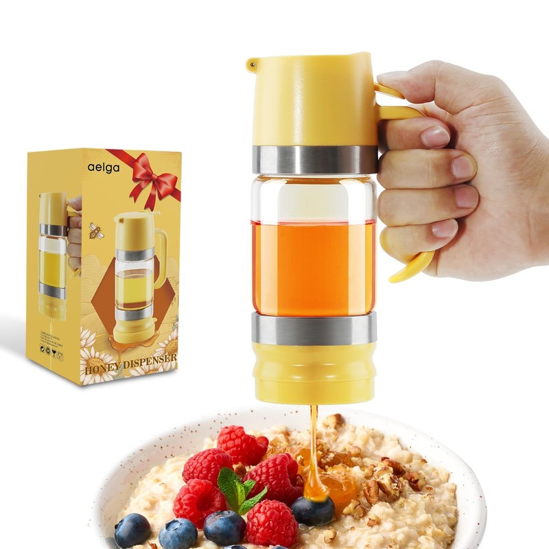 Glass Honey Dispenser No Drip – 9 OZ Honey Pot Honey Jar with Handle – Maple …