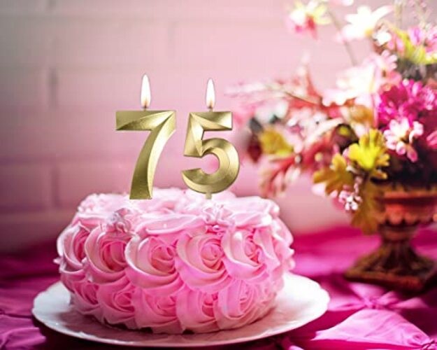 Gold 75th & 57th Birthday Candles,Gold Number 75 57 Cake Topper for Birthday gallery