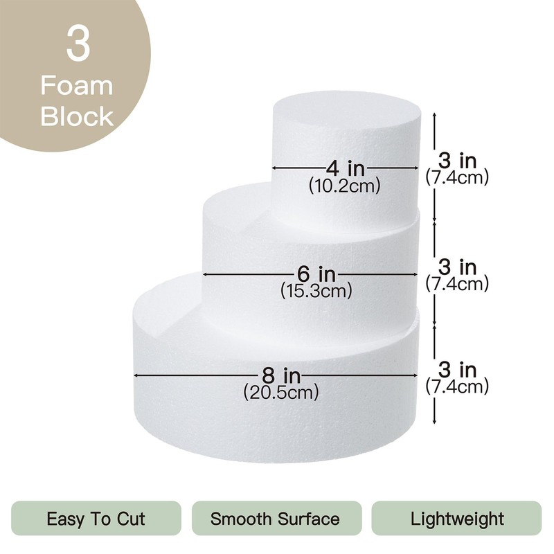 3 Tiers Round Foam Cake Dummies Set 4/6/8 Inch White Fake Practice 9 Inch gallery