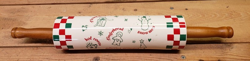 Christmas Ceramic Rolling Pin Wood Handles ~ Gingerbread ~ Hot Cocoa ~ Snowmen