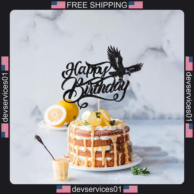 Bald Eagle Cake Topper for Birthday Party Black Glitter Decor gallery