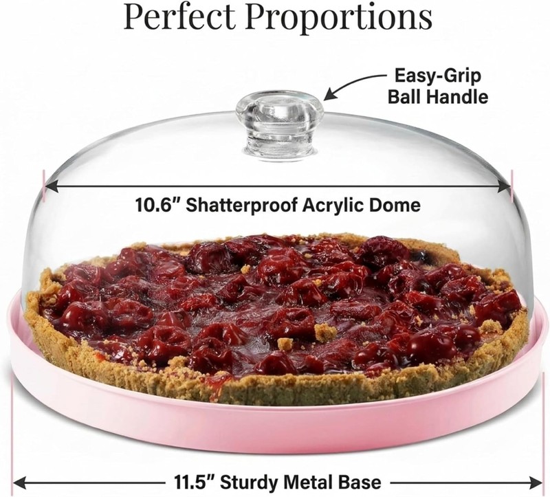 Elegant Pink Metal Cake Stand with Shatterproof Dome - Perfect for Any Occasion gallery