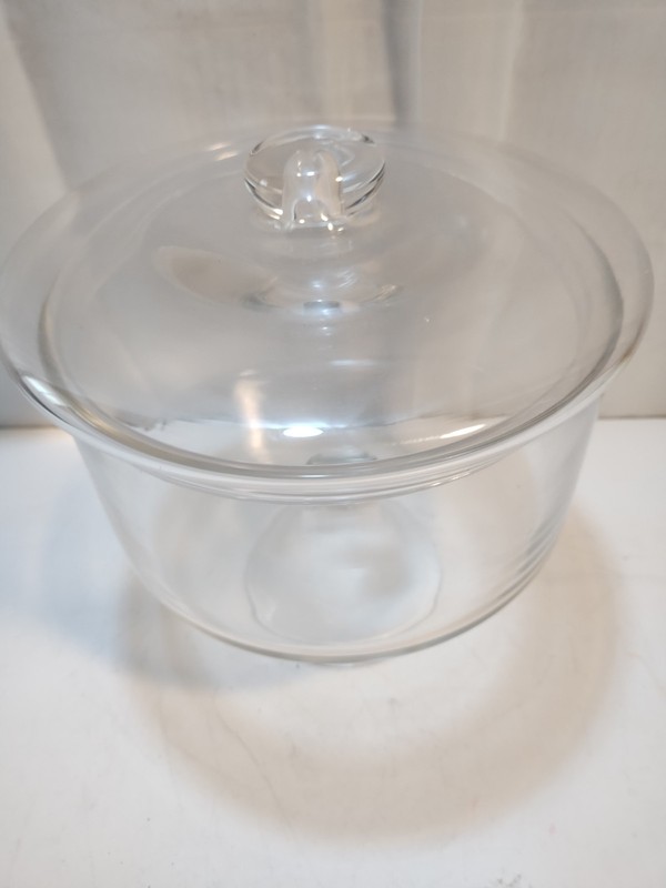Vintage Glass Lidded Bowl PEDESTAL Platter For Desserts Footed Candy Elegant gallery