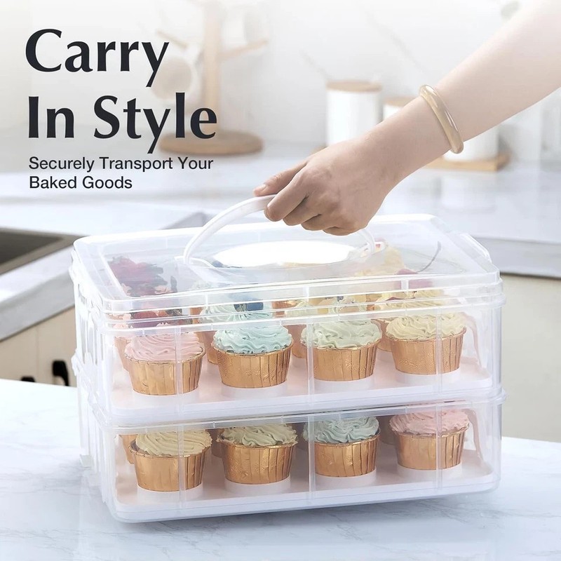 Plastic Cupcake Carrier 24 Count, 2-Layer Cupcake Holder Carries with Lid & Hand gallery