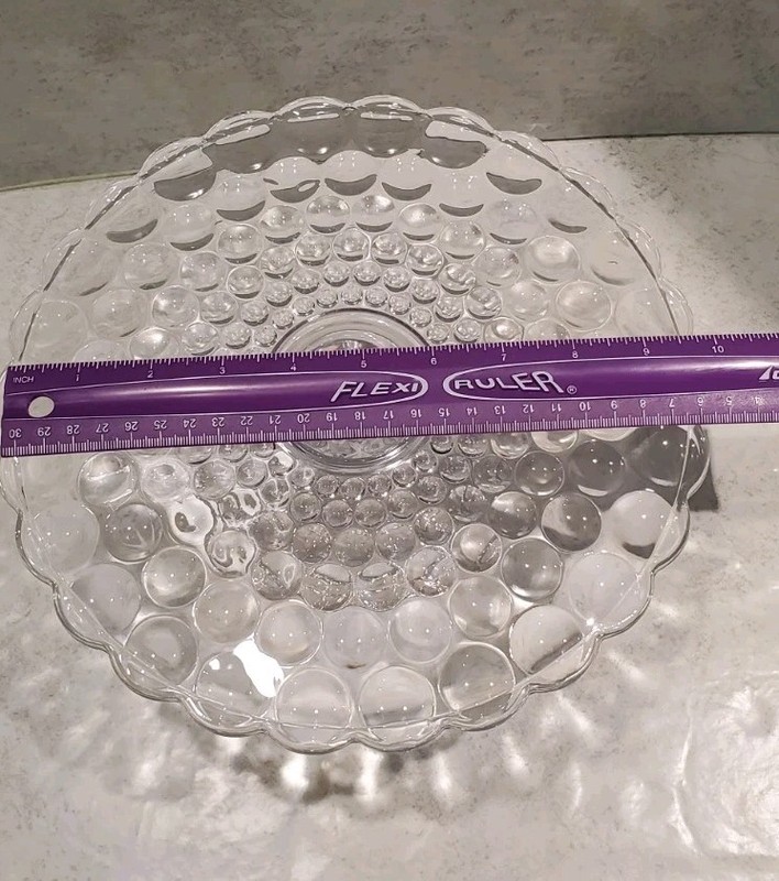 Round Glass Footed Cake Stand Pebble Water Drop Design. 9 1/2" Diameter Vintage gallery