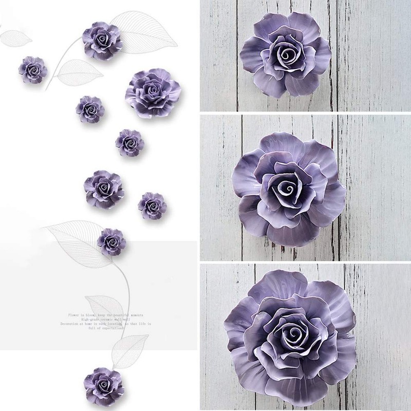 Alycaso Rose Ceramic Flower Wall Dcor Artificial 3D Flower Wall Art For Living gallery