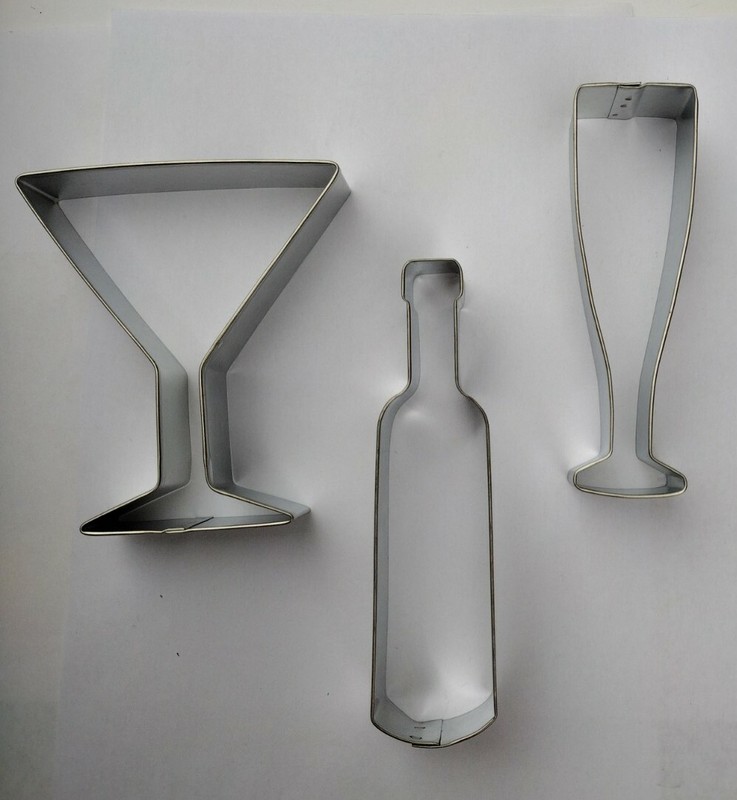 Martini Glass Wine Bottle Champagne Flute Cookie Cutter 3 pc Set gallery