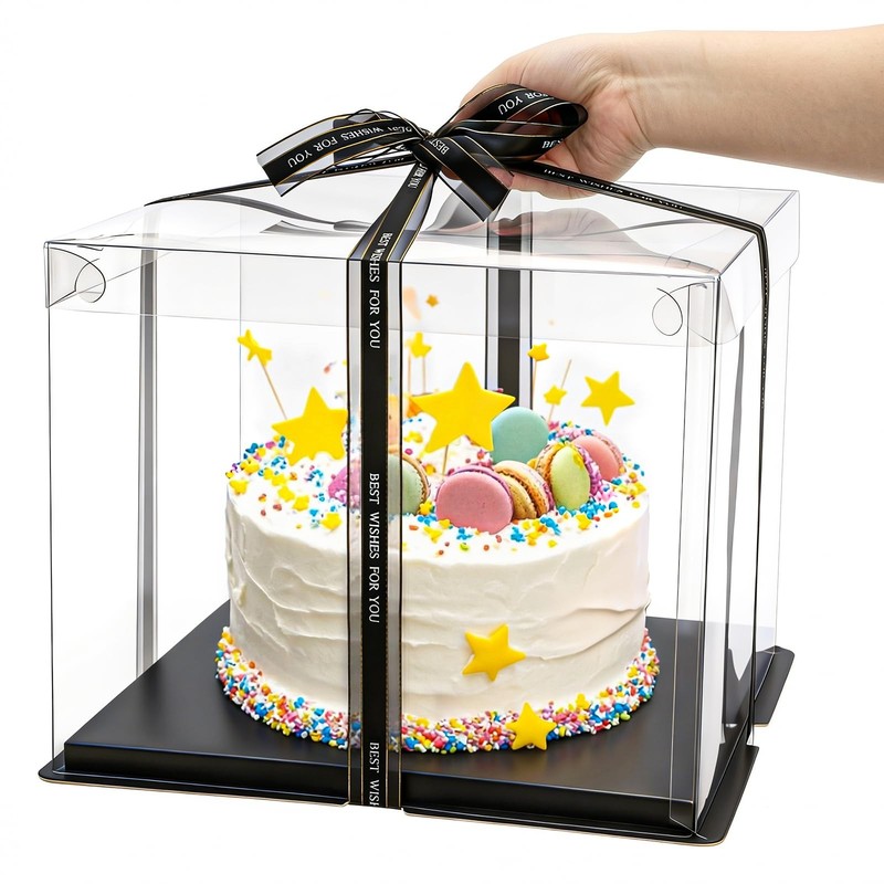 6 PCS Large Clear Cake Box 12x12x10 Inch With Board Ribbon Carrier gallery