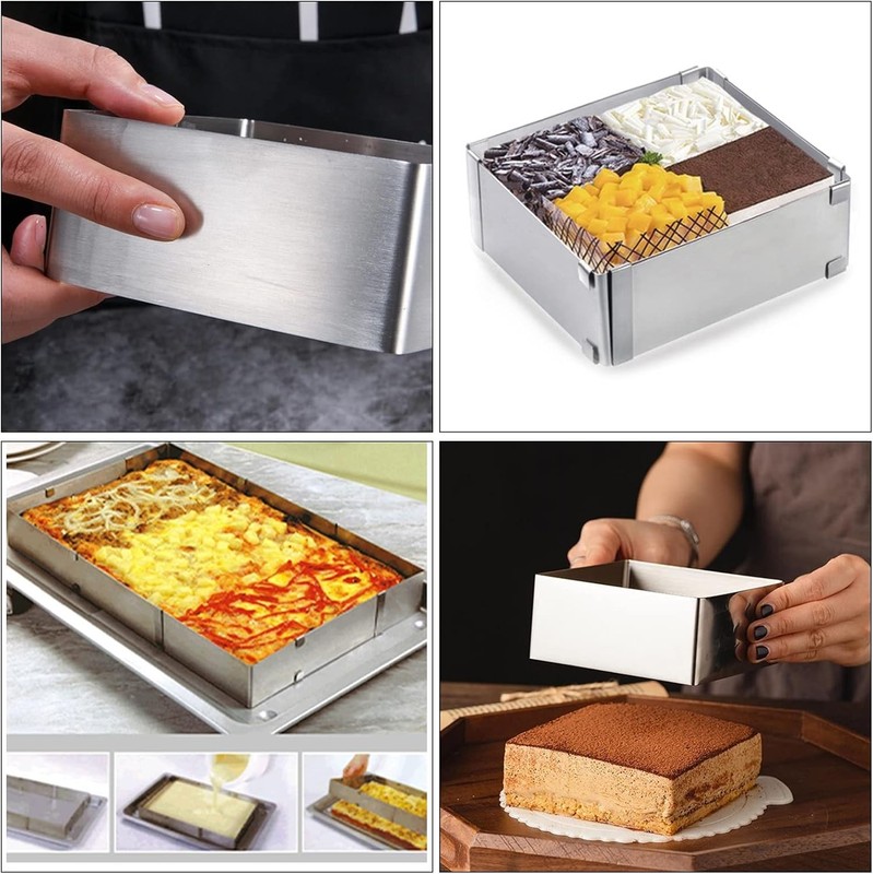 4 Pack Square Cake Molds Ring Adjustable from 6" to 11" Stainless Steel gallery