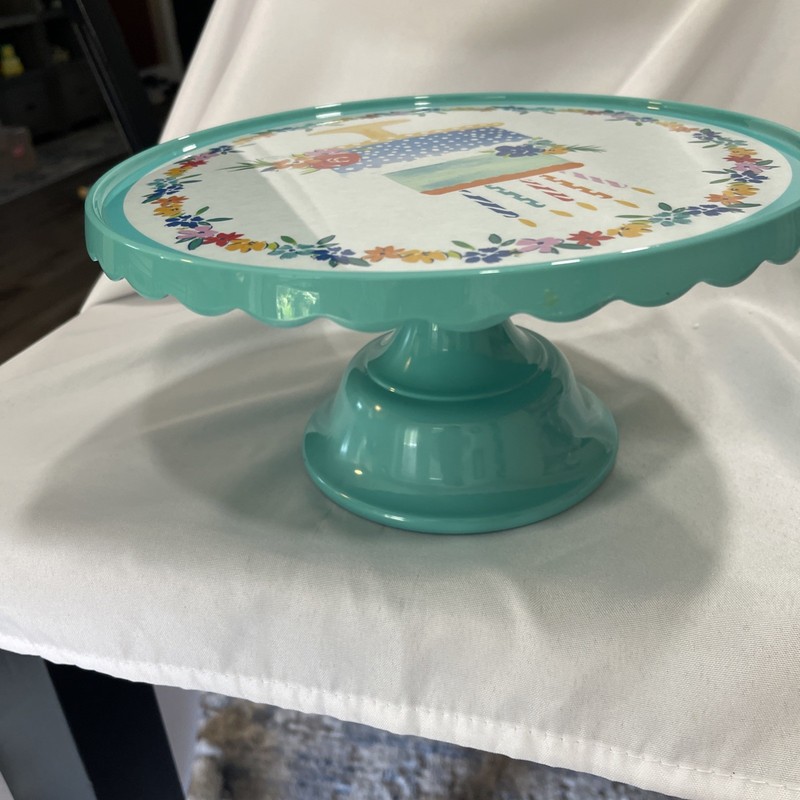 Pioneer Woman 2018 Plastic Birthday Cake Stand 10 3/4" X 6" Blue Base Multi Top gallery