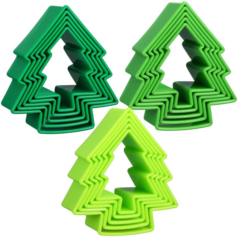 3 Sets Christmas Tree Cookie Cutters, Plastic Christmas Cookie Cutter Tools f…