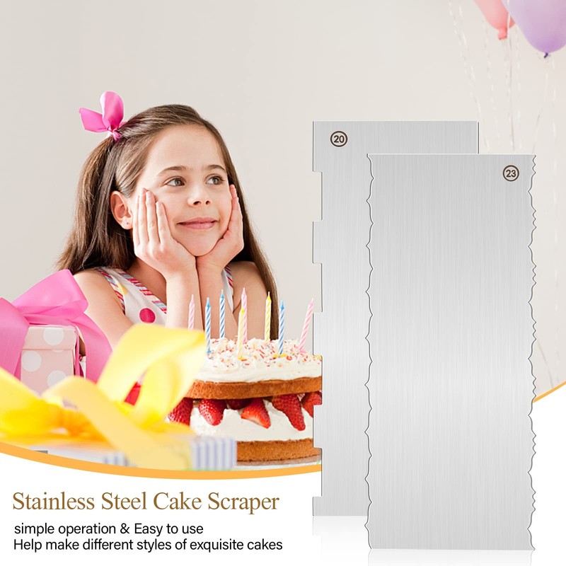 4 Pc 9 Inch Stainless Steel Cake Scraper Cake Decorating Tools Edge Side Jagg... gallery