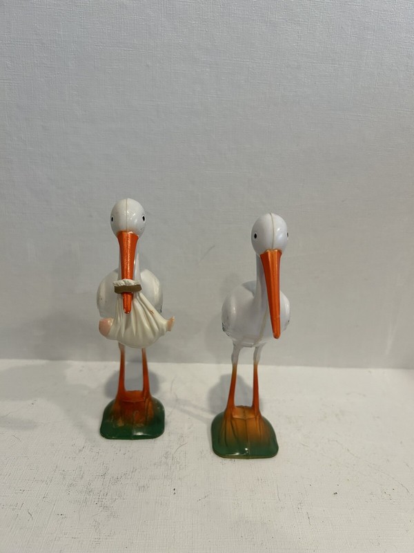 Pair Of Vintage Stork Cake Toppers 1950s gallery