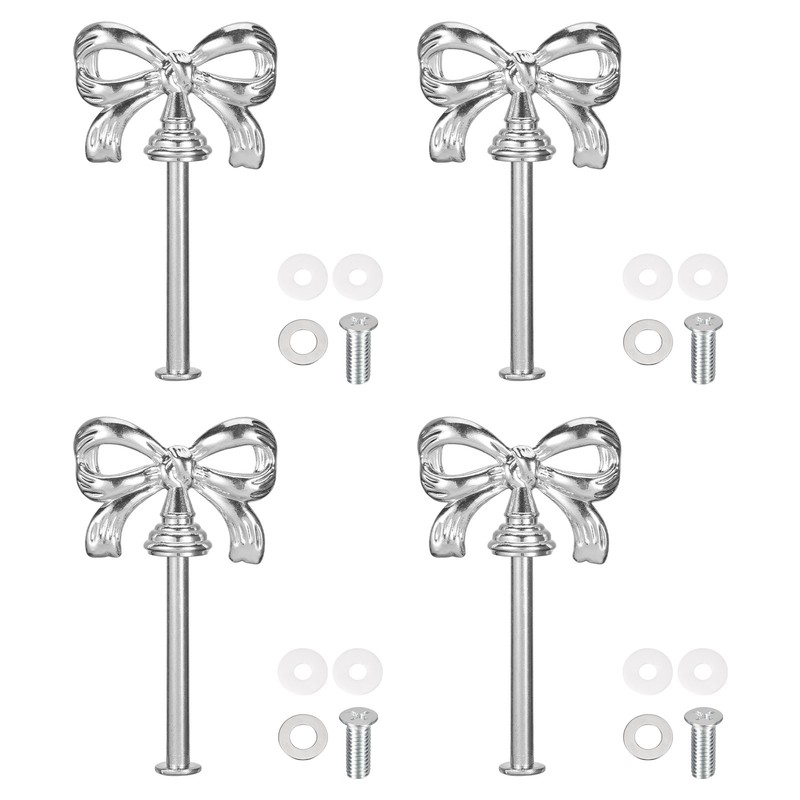 4 Set 1-Tier Cupcake Stand Hardware Fittings for Cake Stand, Bow-Knot Silver