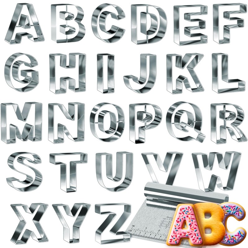 Stainless Steel Alphabet Cookie Cutter Set 26 Large Abc Cookie Cutters 3 1/2 Inc