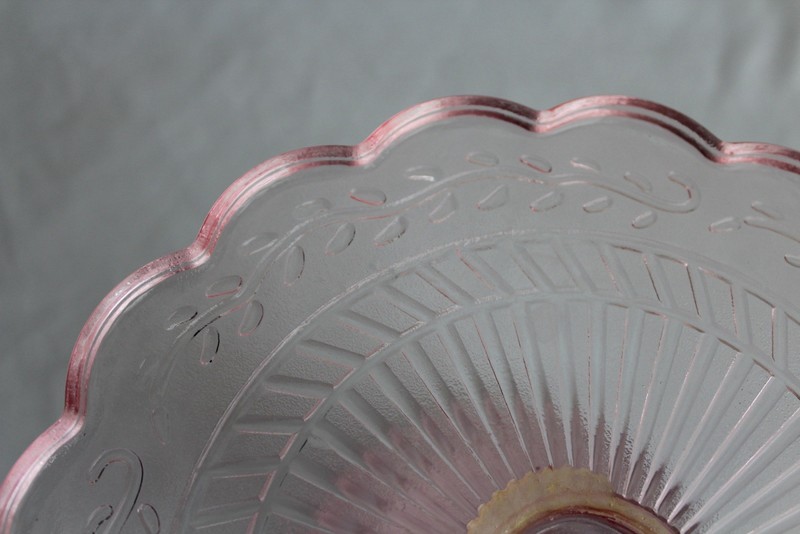 Pink Pressed Glass Cake Stands Laurel Leaf Dessert Pedestals 7.75” gallery
