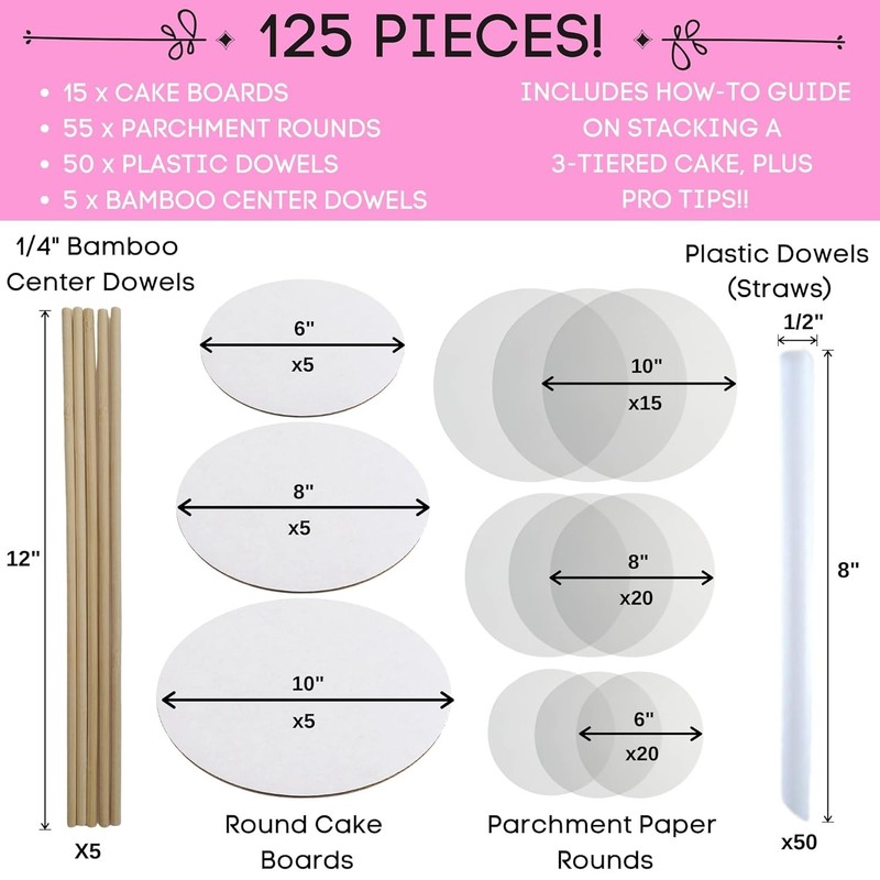 Cake Tier Stacking Kit - 10 Inch, 8 Inch, 6 Inch Cake Boards + Parchment Pape... gallery