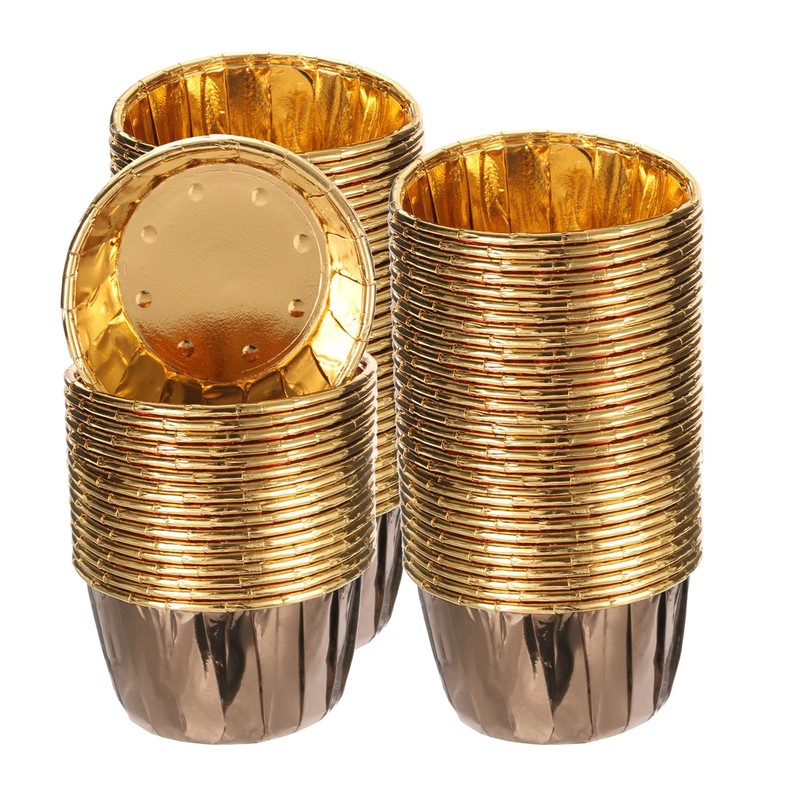 100Pcs Mini Metallic Foil Cupcake Liners for Baking Cupcake, Coffee/Gold
