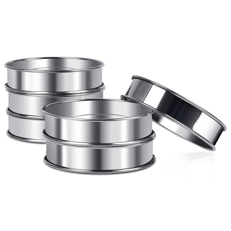Aros para muffins ingleses, 6 unidades, acero inoxidable doblemente laminado.