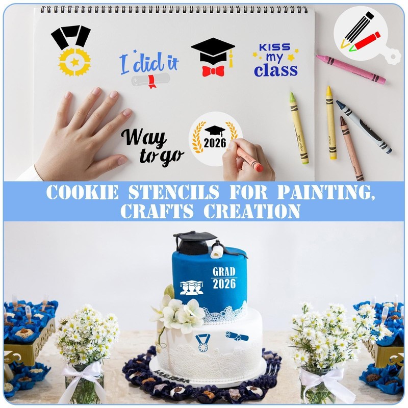 Graduation Cookie Stencils Set, 36 Reusable Templates for Class of 2026 Decor gallery