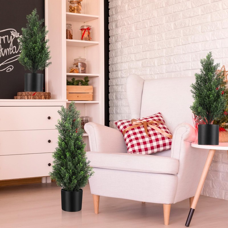 Riceshoot 4 Pcs 1.5Ft 2Ft Artificial Cedar Topiary Trees For Outdoor Artificial gallery