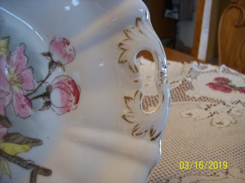 Wild Pink Rose Blossom Antique Porcelain Double Handled Serving Cake Plate gallery