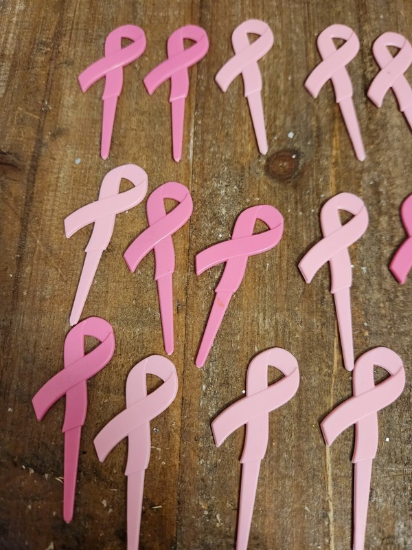 24 Pink Ribbon Cup Cake Pic Pick Topper Breast Cancer Awareness Party Supply gallery