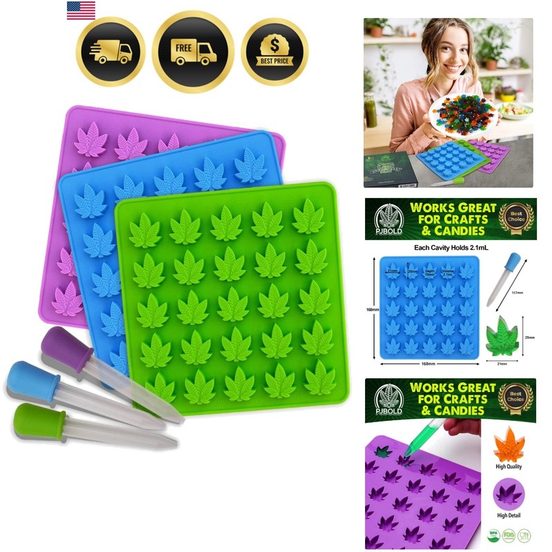 Marijuana Leaf Gummy Molds Silicone Candy Mold Kit – 3 Pack
