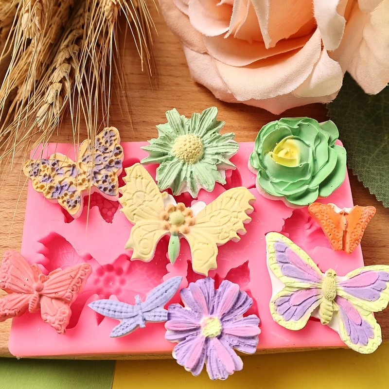 Flower Fondant Molds - 8 Pcs Flower and Butterfly Candy Silicone Molds for Choco gallery