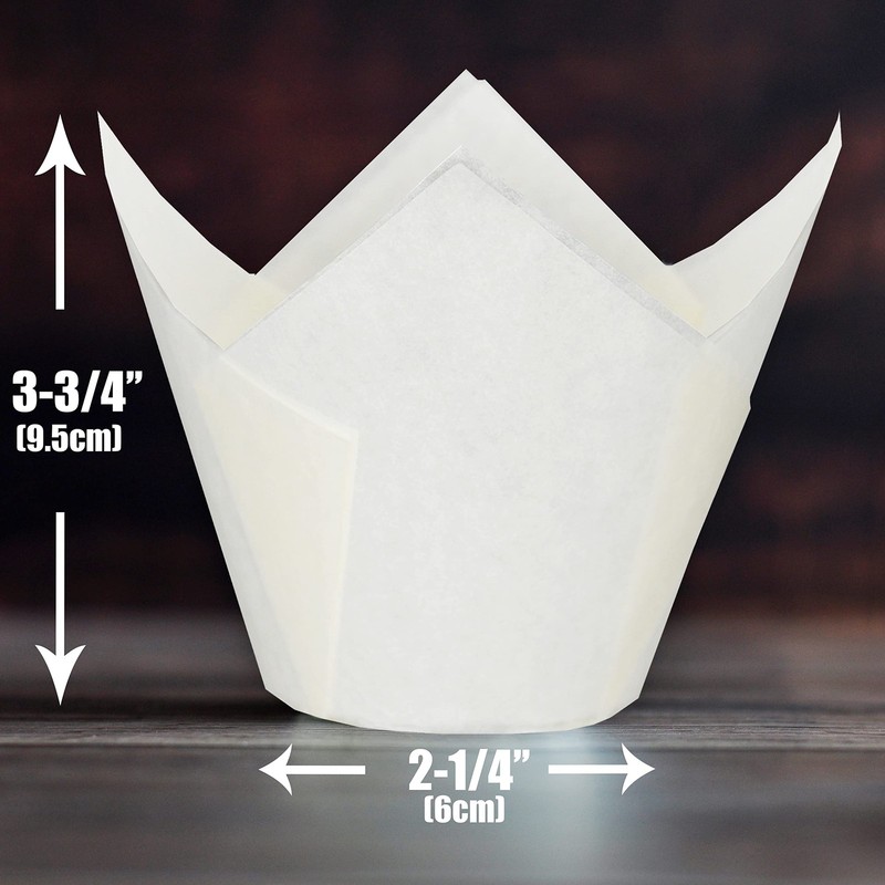 130 PCS Jumbo White Tulip Baking Cups, 2-1/4 Base x 3-3/4 Wall, Liners gallery