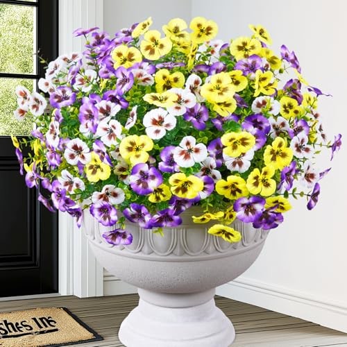 Look Real Artificial Flowers for Outdoors, 12 Bundles Yellow+white+purple gallery