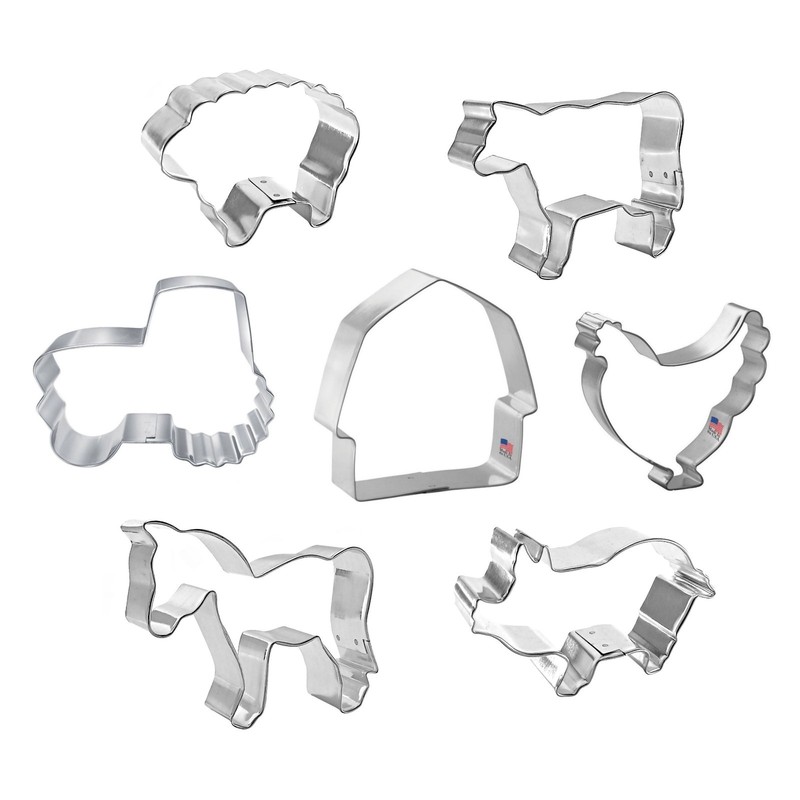7 Piece Farm Barn Tractor Cow Pig Horse Sheep Chicken Cookie Cutter Set Metal B gallery