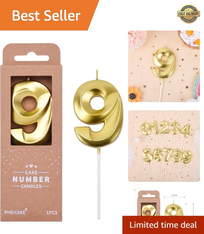 2.76 Inch Diamond Gold 9 Number Birthday Candles, Gold Number Candles, Cake N…