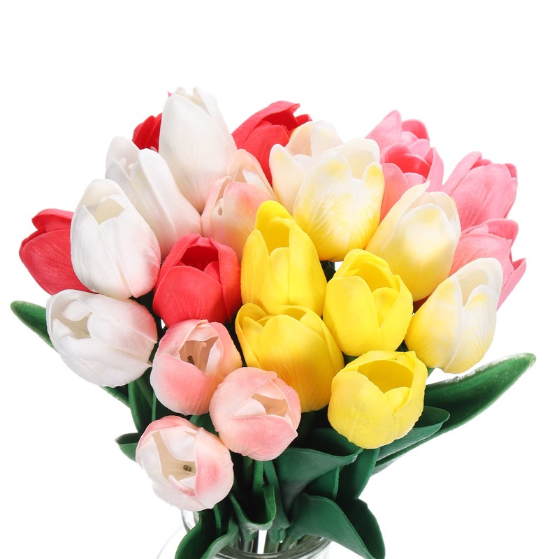 24set Tulips Artificial Flowers, Artificial Fake Tulip Stems (Multicolored)