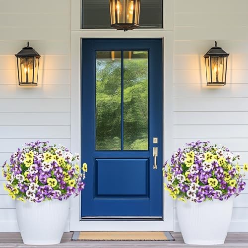 Look Real Artificial Flowers for Outdoors, 12 Bundles Yellow+white+purple gallery