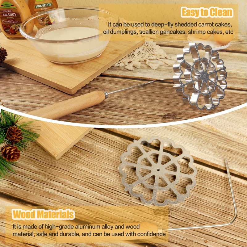 Bunuelos Mold Set with Wooden Handle Lotus Flower Cookie Maker 4.7 Inch gallery