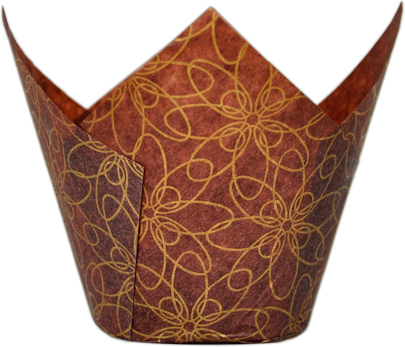 (JUMBO Large Size) Brown Golden Pattern Tulip Baking Cups 2-1/4"(Base Diameter) gallery