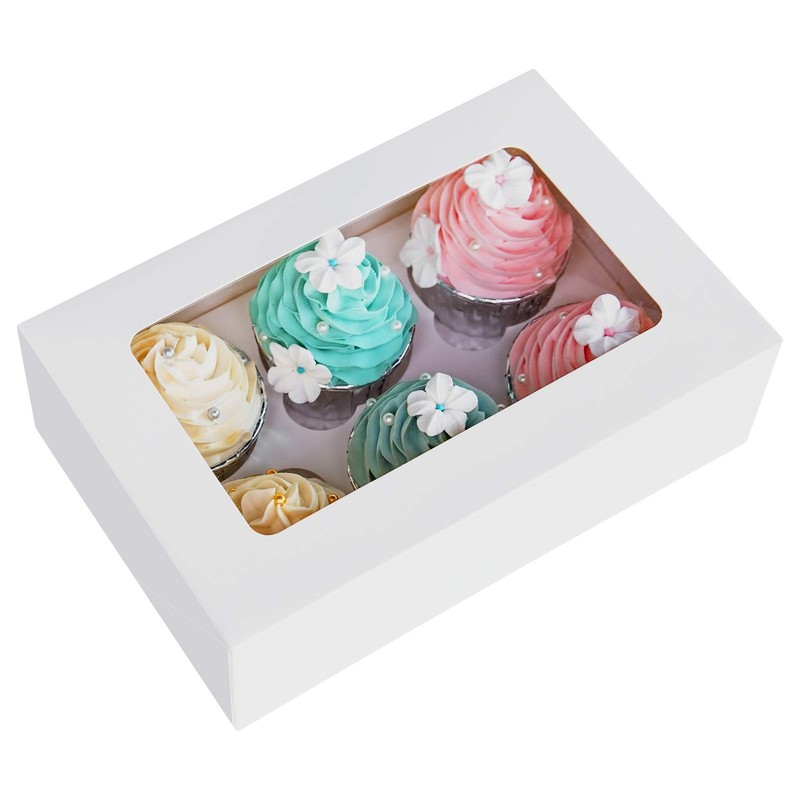 Cupcake Boxes Inserts 6 Holders 9.5×6.3×3 Inch White Standard Bakery 15 Pack