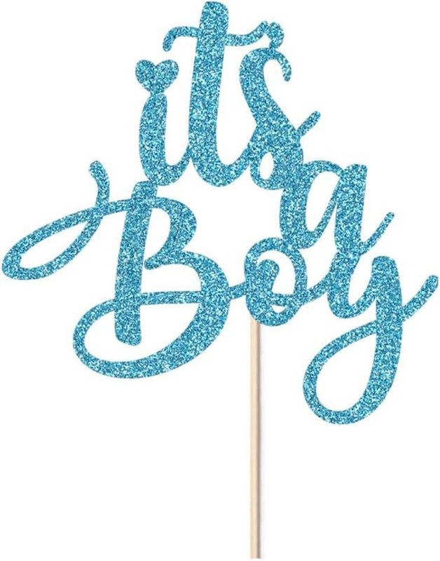It’s a Boy Baby Shower Cake Topper, Blue Glitter Lettering, for Gender Reveals
